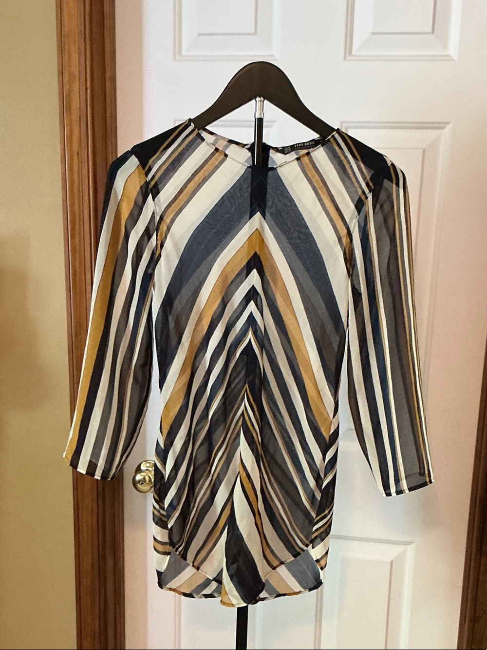 Zara Chevron Striped  Blouse in Navy, Mustard & Cream